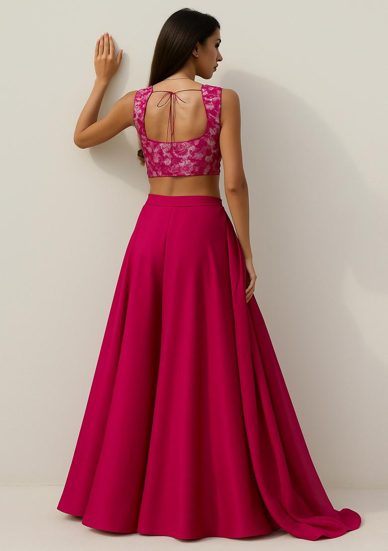 Pink Jacquard Blouse Georgette Lehenga Set