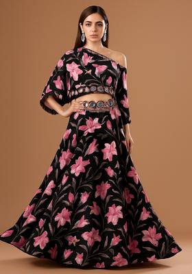 Multicolor Printed Crepe Lehenga Set