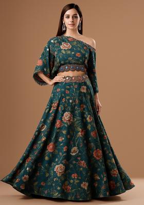 Multicolor Printed Crepe Lehenga Set