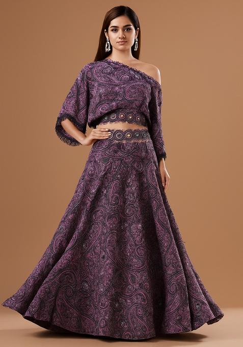 Multicolor Printed Crepe Lehenga Set