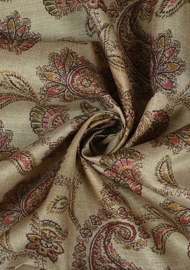 Beige Printed Tussar Lehenga Set