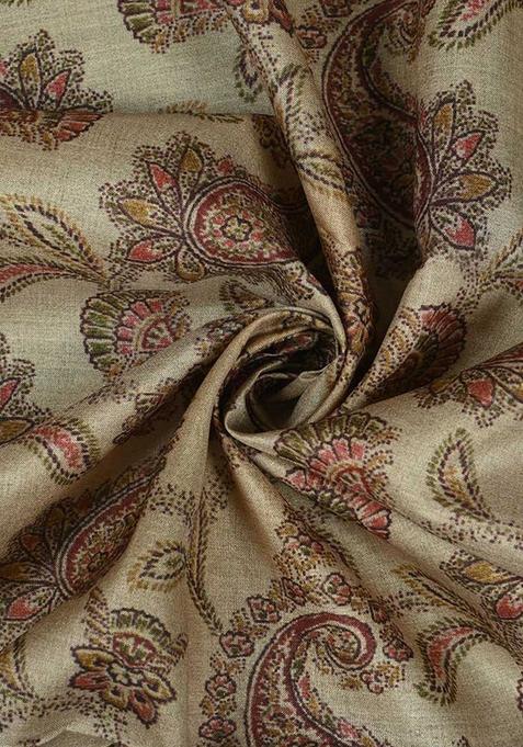 Beige Printed Tussar Lehenga Set