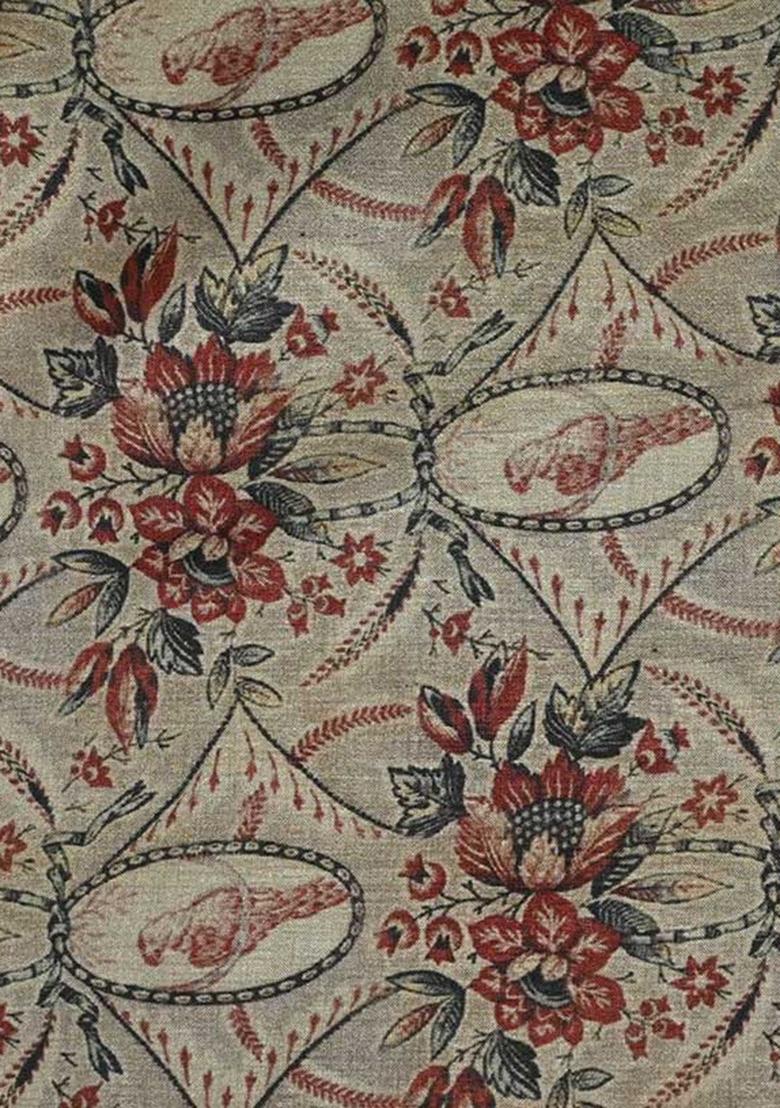 Beige Printed Tussar Lehenga Set