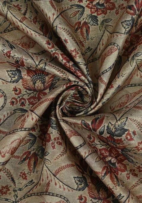 Beige Printed Tussar Lehenga Set