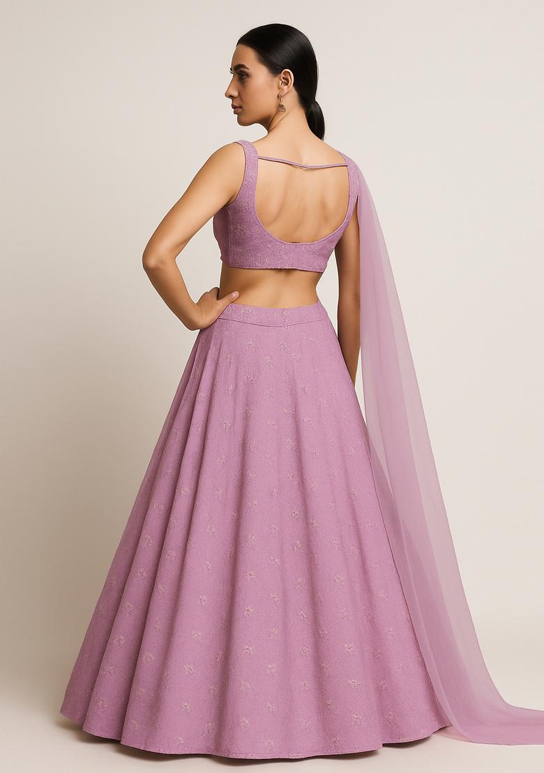 Pink Embroidered Georgette Lehenga Set