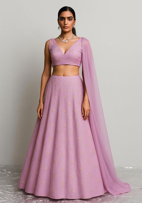 Pink Embroidered Georgette Lehenga Set