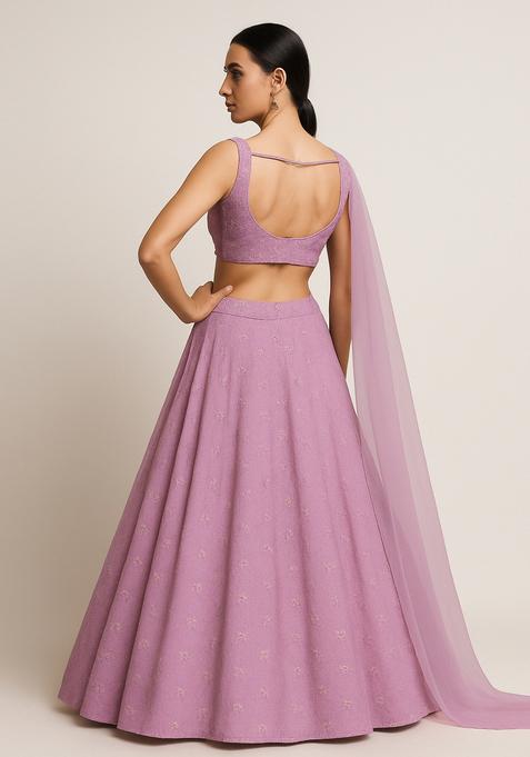 Pink Embroidered Georgette Lehenga Set
