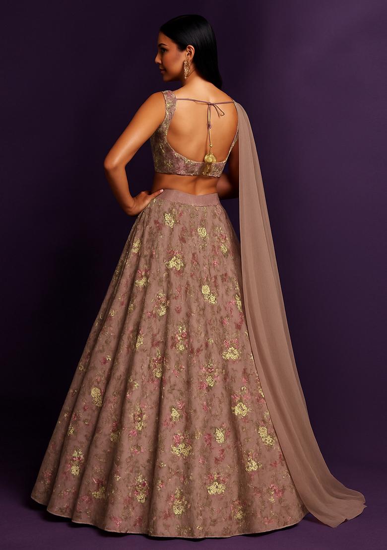 Light Brown Sequin Embriodered Net Lehenga Set