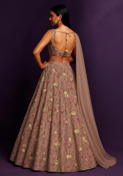 Light Brown Sequin Embriodered Net Lehenga Set