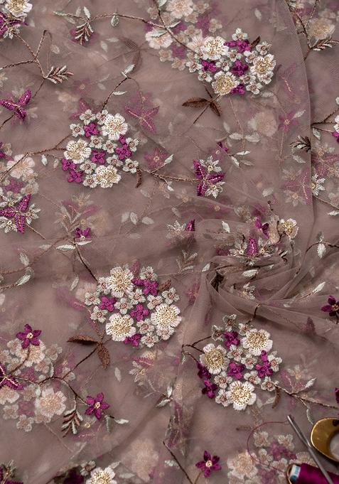 Light Brown Sequin Embriodered Net Lehenga Set