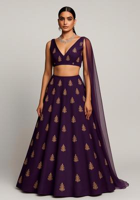 Violet Sequin Embroidered Raw Silk Lehenga Set