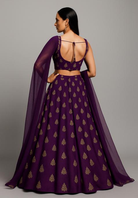 Violet Sequin Embroidered Raw Silk Lehenga Set