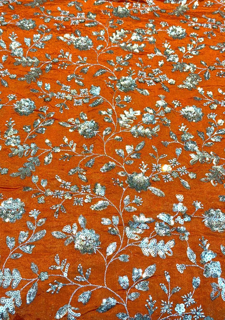 Orange Sequin Embroidered Chinon Lehenga Set