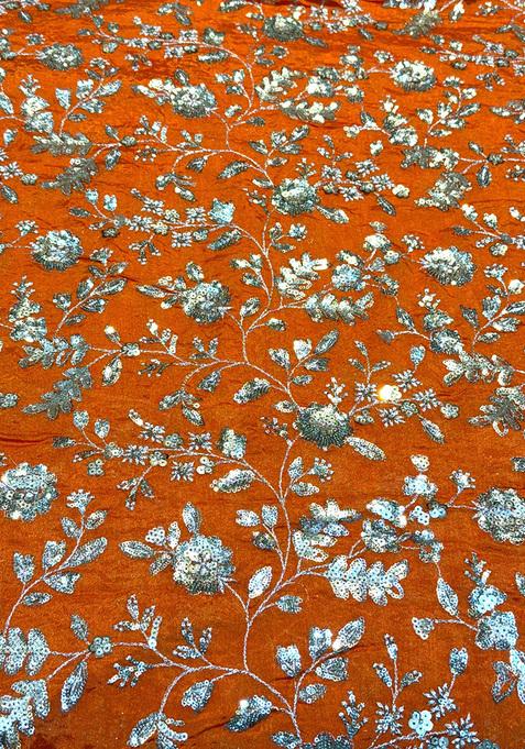 Orange Sequin Embroidered Chinon Lehenga Set