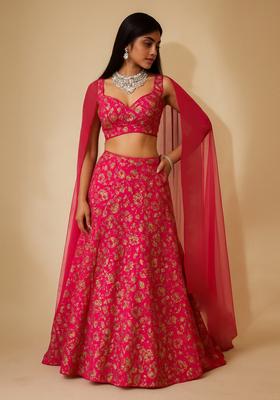 Hot Pink Sequin Embroidered Chinon Lehenga Set