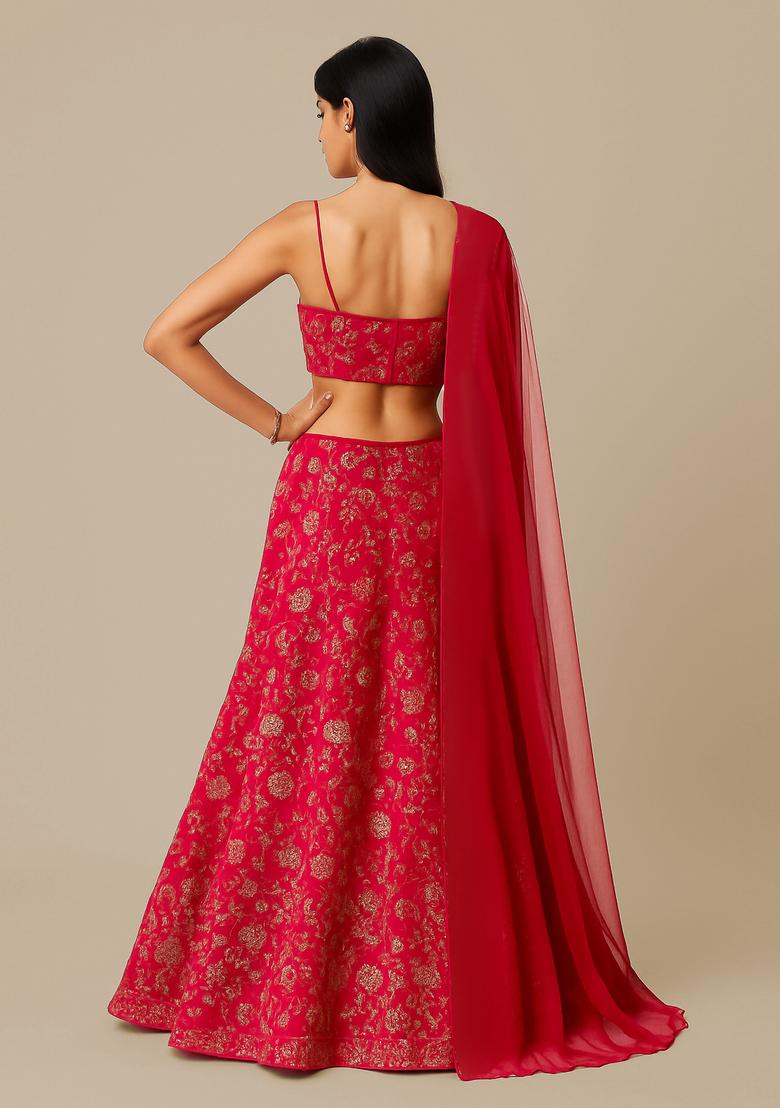Hot Pink Sequin Embroidered Chinon Lehenga Set
