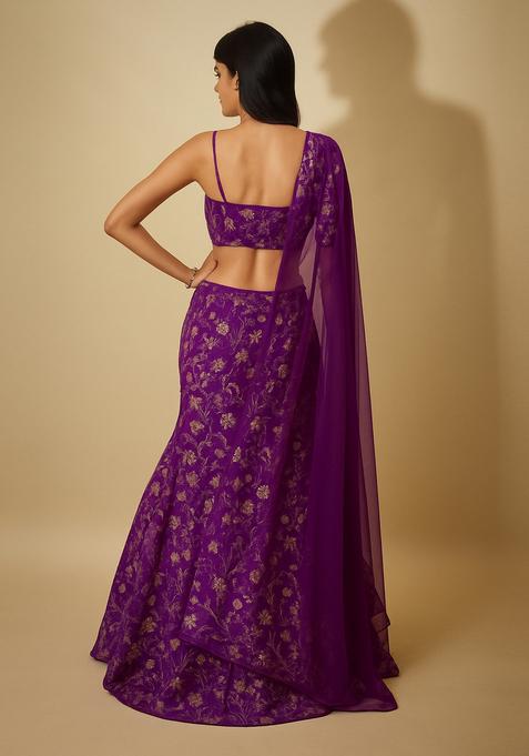 Purple Sequin Embroidered Chinon Lehenga Set