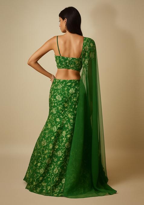 Green Sequin Embroidered Chinon Lehenga Set
