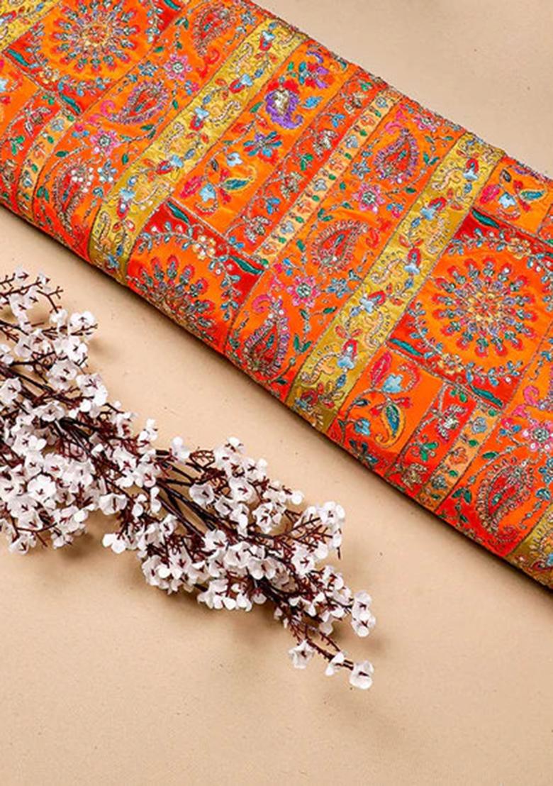 Orange Embroidered Georgette Lehenga Set - Indya