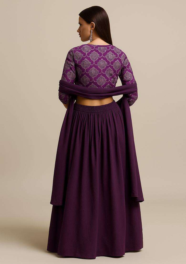 Wine Embroidered Georgette Lehenga Set