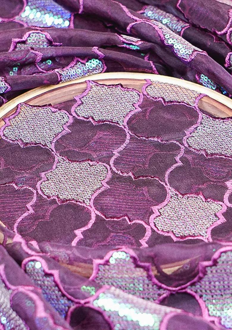 Wine Embroidered Georgette Lehenga Set