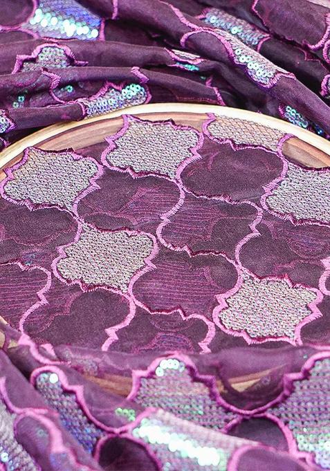 Wine Embroidered Georgette Lehenga Set