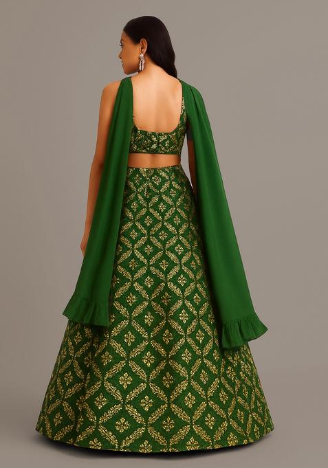 Green Sequin Embellished Georgette Lehenga Set