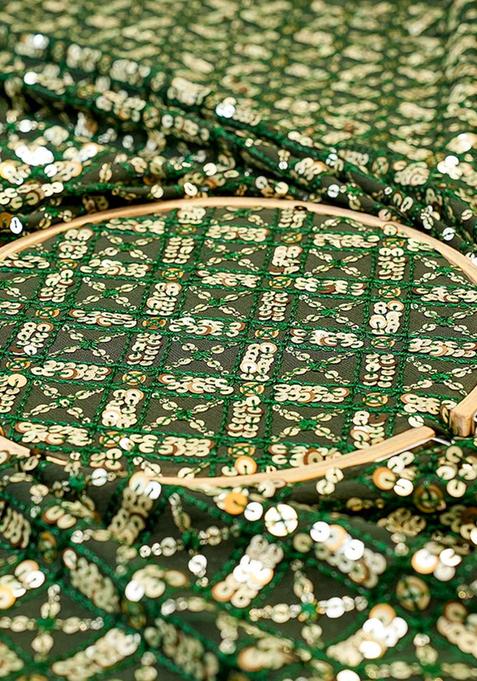 Green Sequin Embellished Georgette Lehenga Set