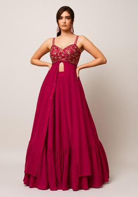 Pink Embroidered Blouse Georgette Lehenga Set