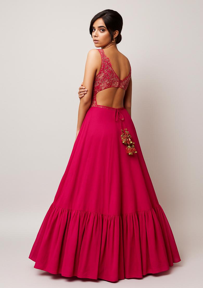 Pink Embroidered Blouse Georgette Lehenga Set