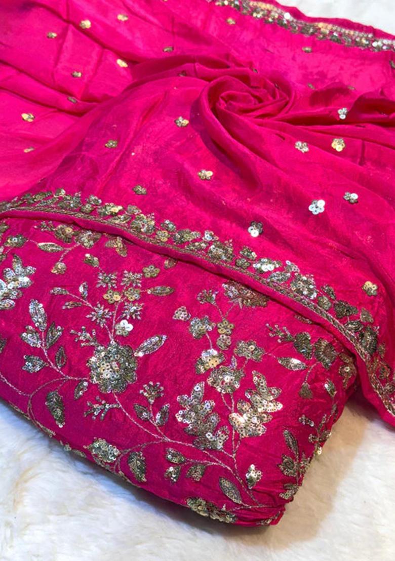 Pink Embroidered Blouse Georgette Lehenga Set