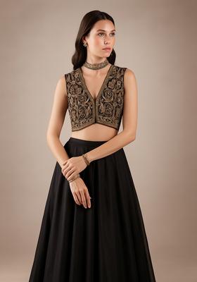 Black Embellished Georgette Lehenga Set