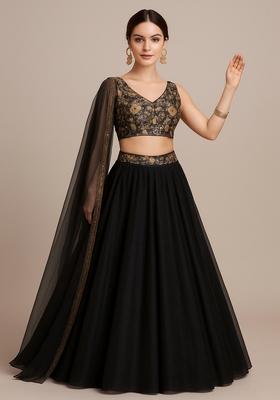 Black Printed Georgette Lehenga Set