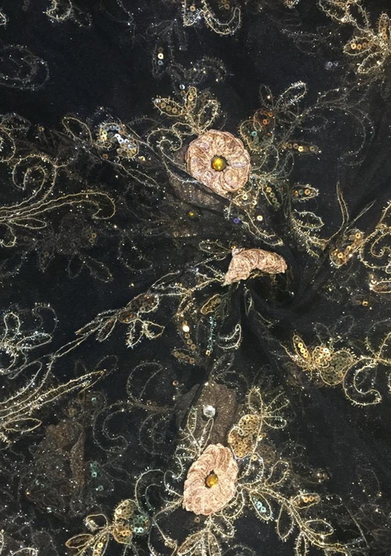 Black Printed Georgette Lehenga Set