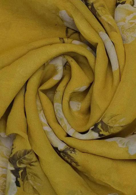 Yellow Printed Georgette Lehenga Set