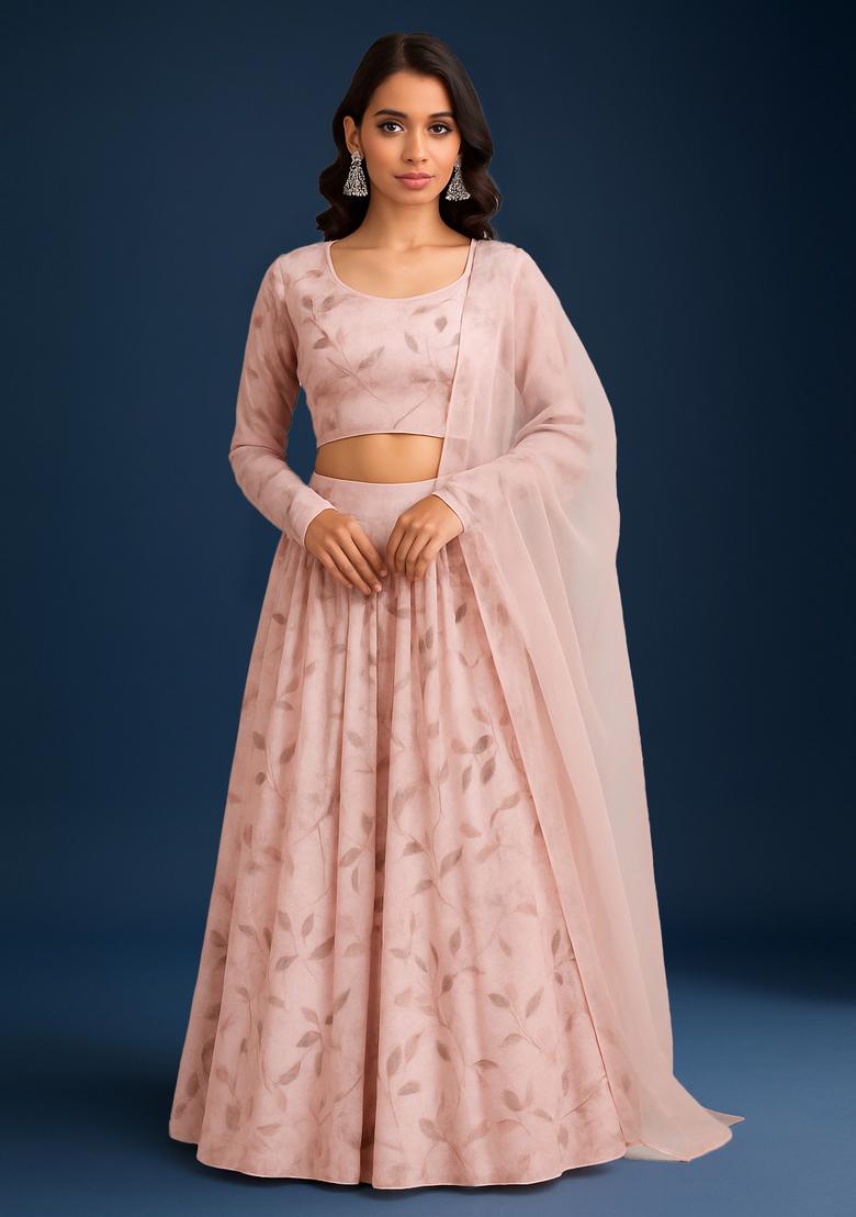 Pink Printed Georgette Lehenga Set