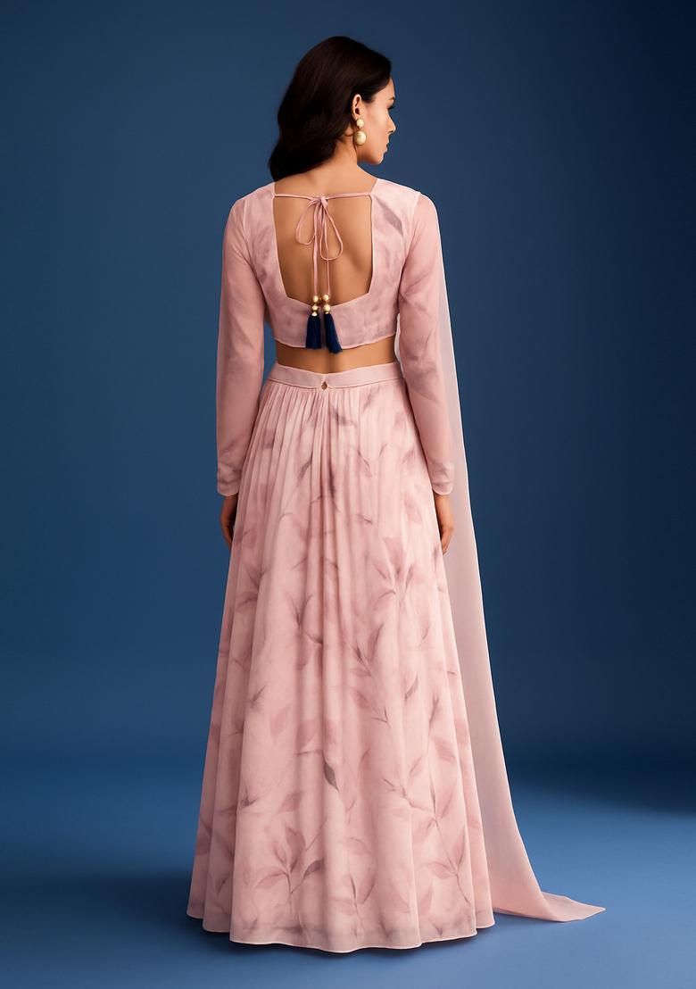 Pink Printed Georgette Lehenga Set