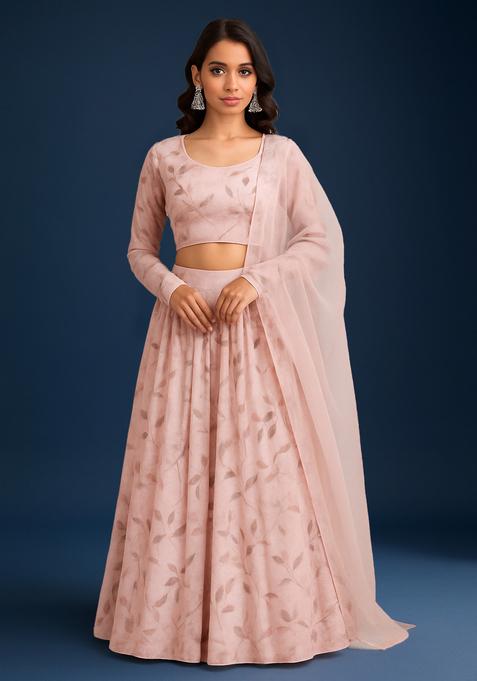 Pink Printed Georgette Lehenga Set