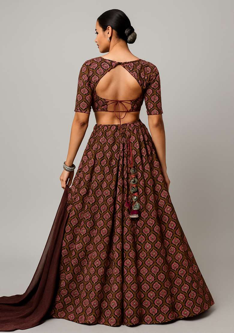 Purple Printed Georgette Lehenga Set - Indya