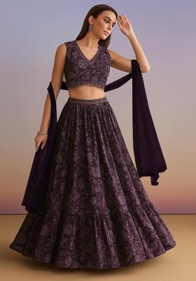 Wine Embroidered Georgette Lehenga Set