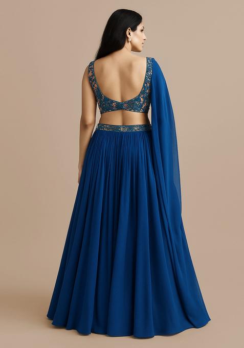 Blue Printed Georgette Lehenga Set