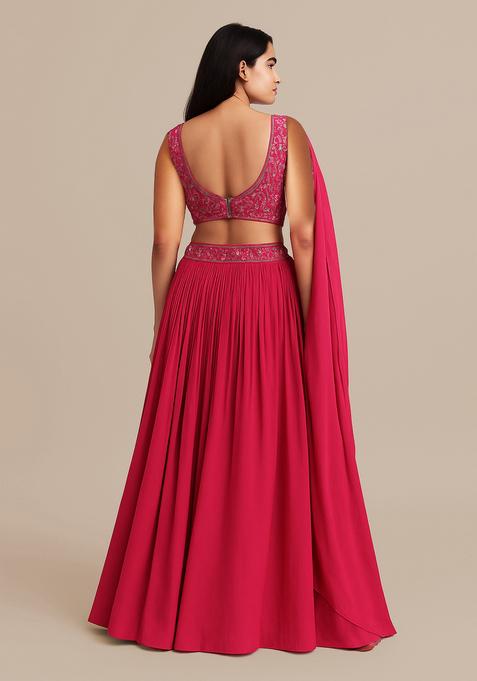 Pink Embroidered Georgette Lehenga Set