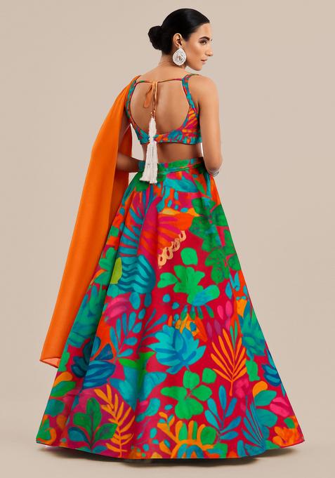 Multicolor Printed Organza Lehenga Set