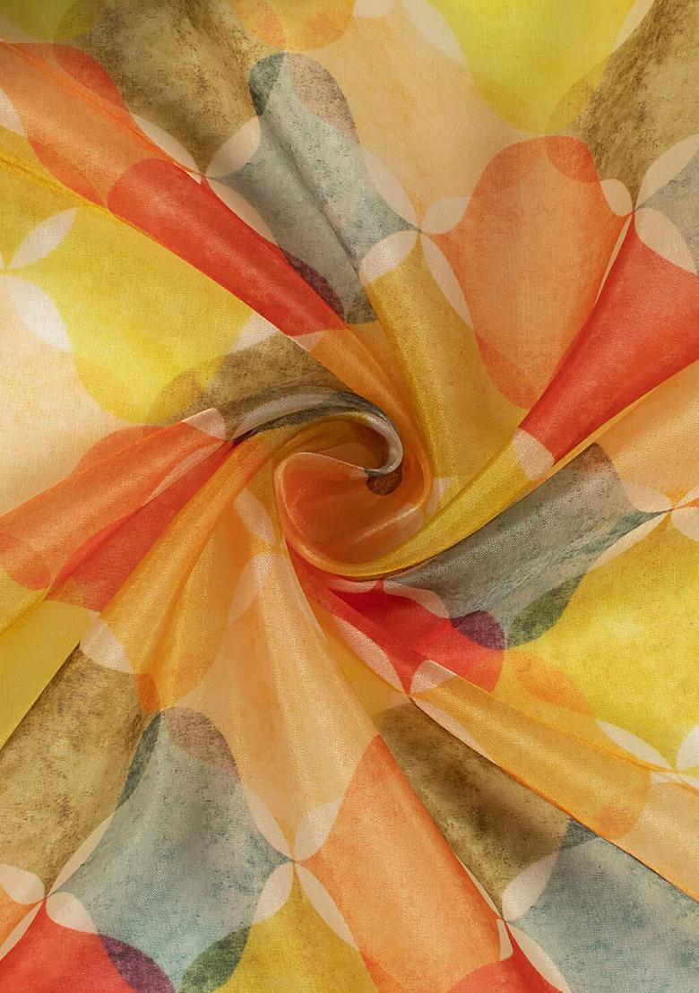 Yellow Printed Organza Lehenga Set