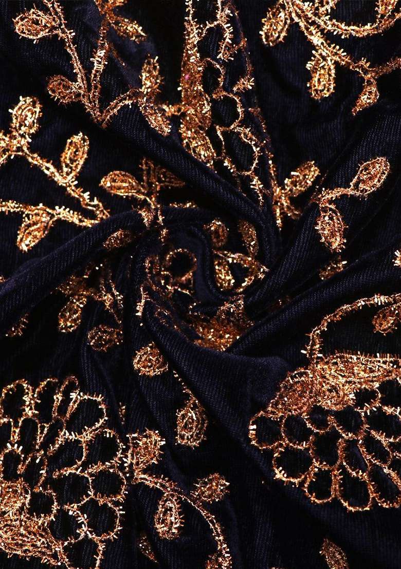 Navy Blue Embroidered Blouse Georgette Lehenga Set - Indya