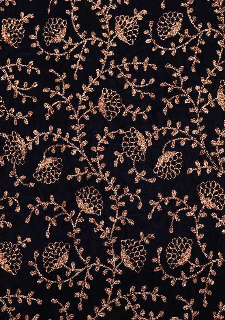 Navy Blue Embroidered Blouse Georgette Lehenga Set - Indya
