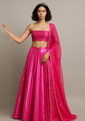 Hot Pink Embellished Net Lehenga Set