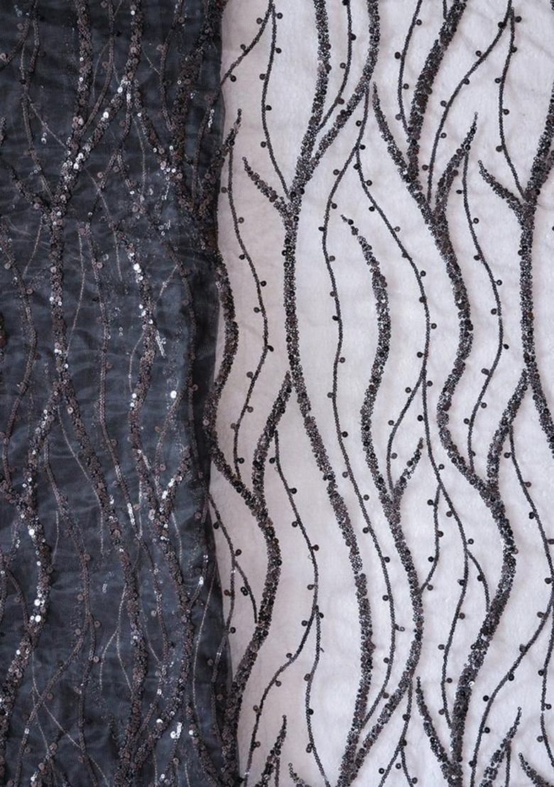 Grey Embroidered Blouse Net Lehenga Set