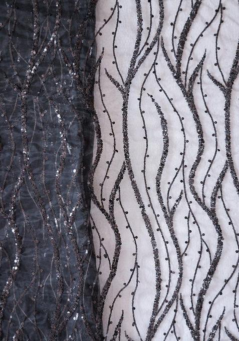 Grey Embroidered Blouse Net Lehenga Set