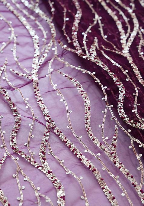 Wine Embellished Blouse Georgette Lehenga Set